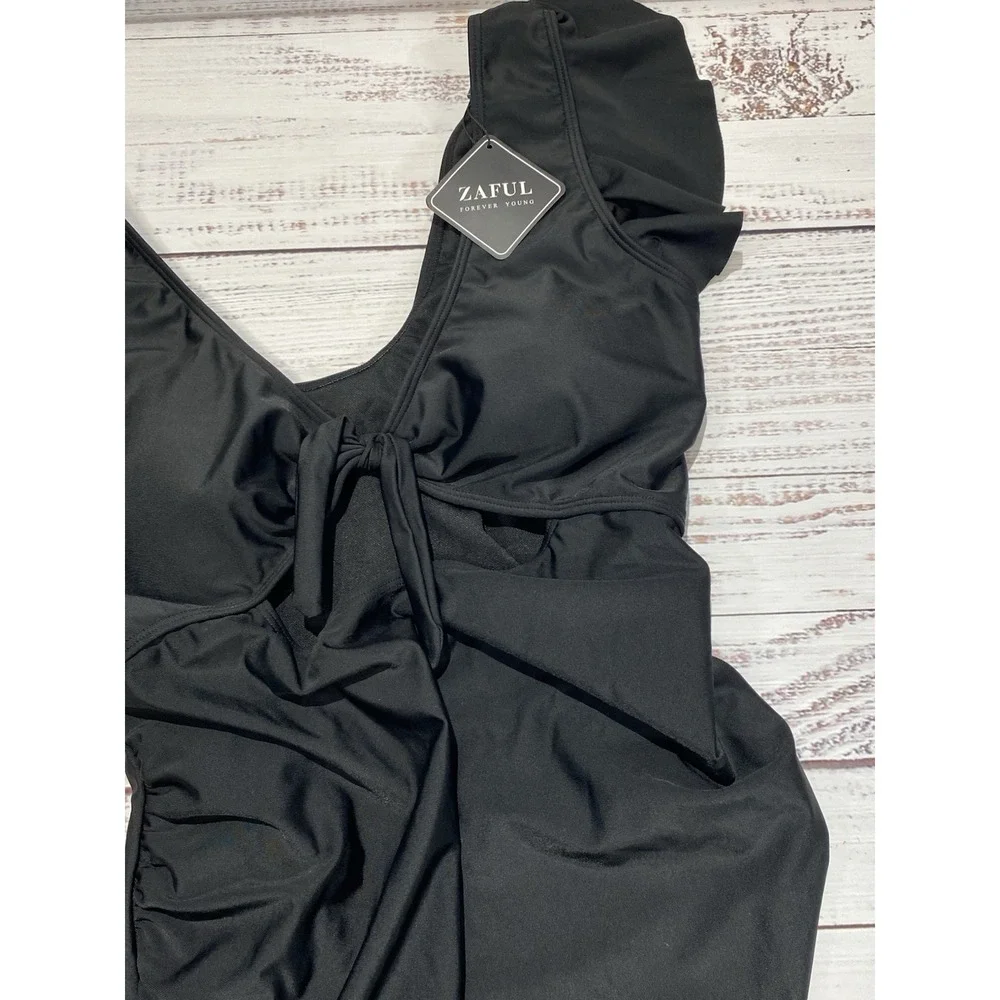 ZAFUL Swimsuit Women Large Black Maternity Ruffle Cutout Front Tie‎ One Piece